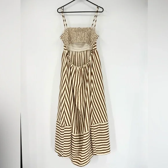 Lulus NWOT Exceptionally Pristine Brown/Cream Striped Cutout Midi Dress, Size XL - Picture 7 of 14